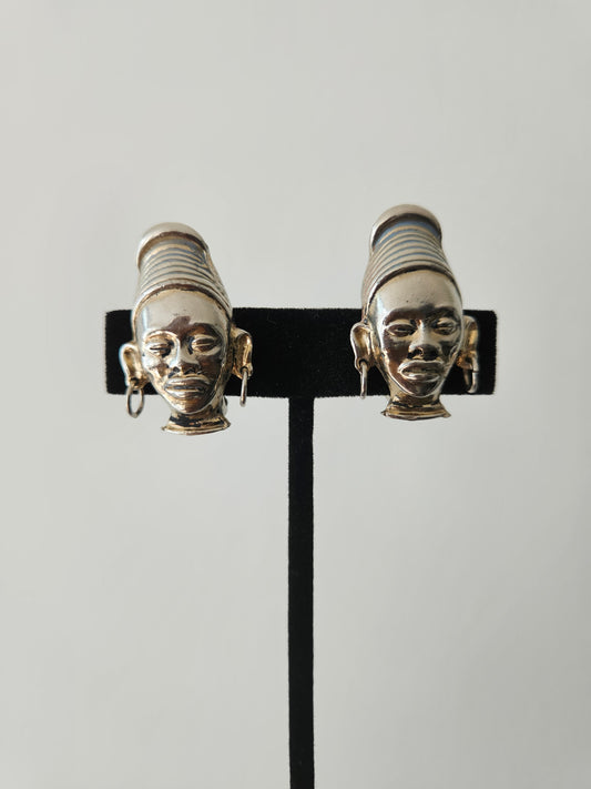 Vintage African Head or Possibly Selro Face Earrings